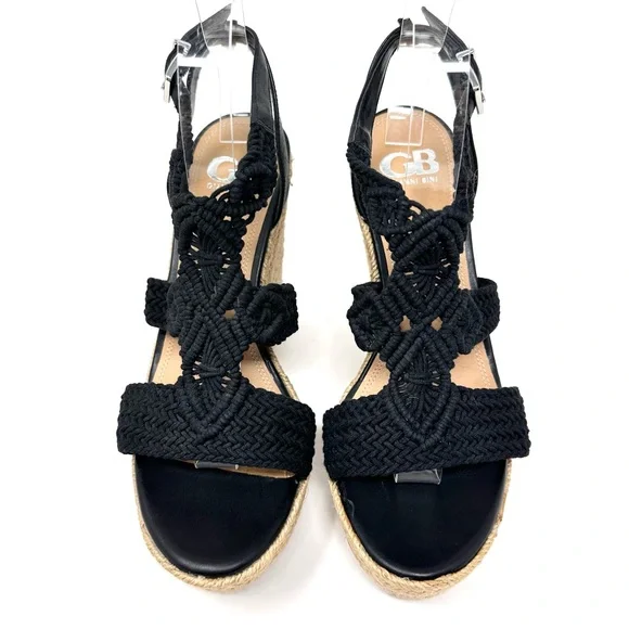 Gianni Bini Women’s Black Macrame Crochet Platform Wedge Sandals - Picture 7 of 15